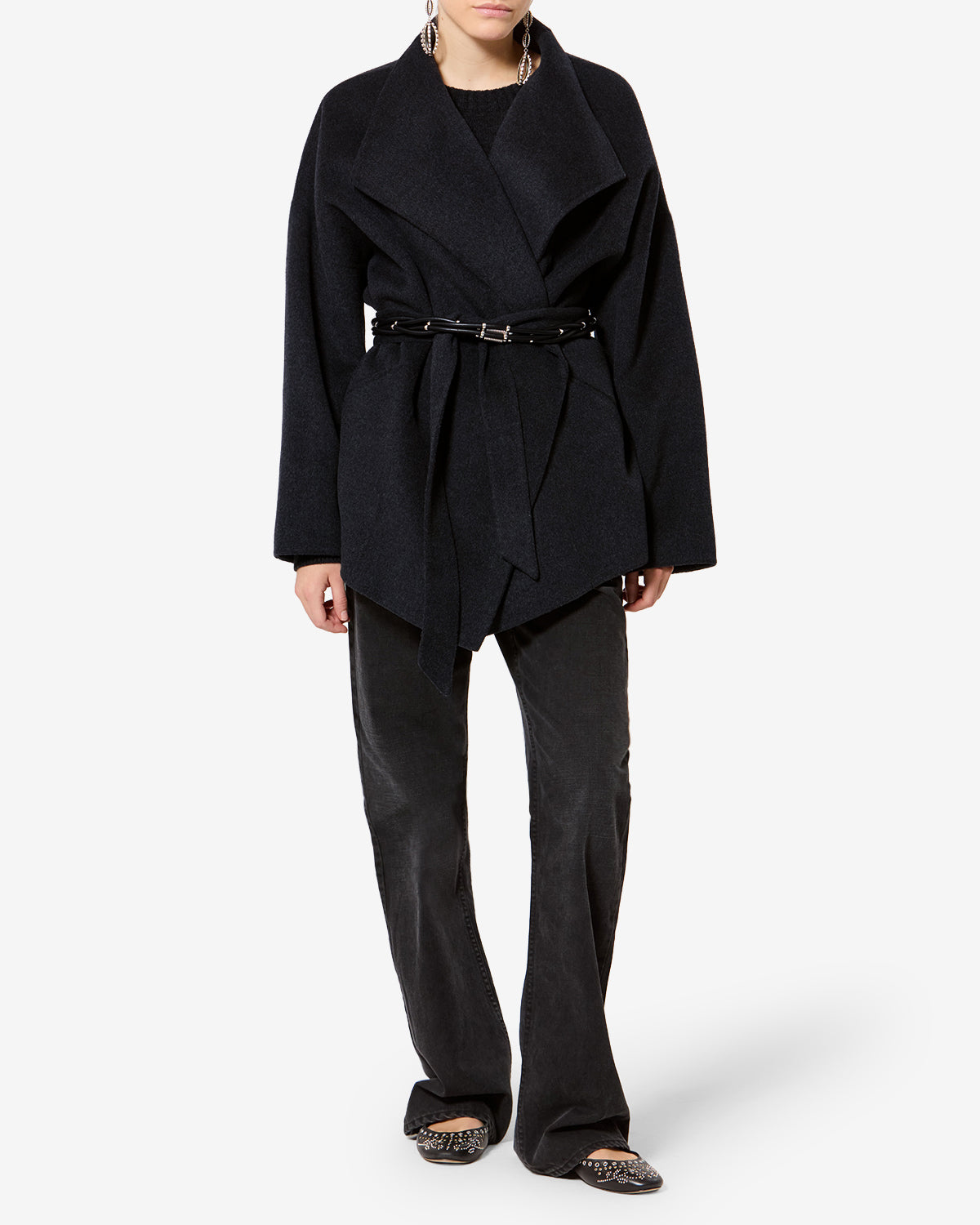 Isabel Marant Ceaton manteau laine anthracite ceinturé