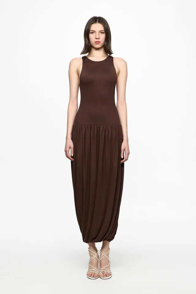 ATU Body Couture Midi Sleeveless midi dress rutched robe marron