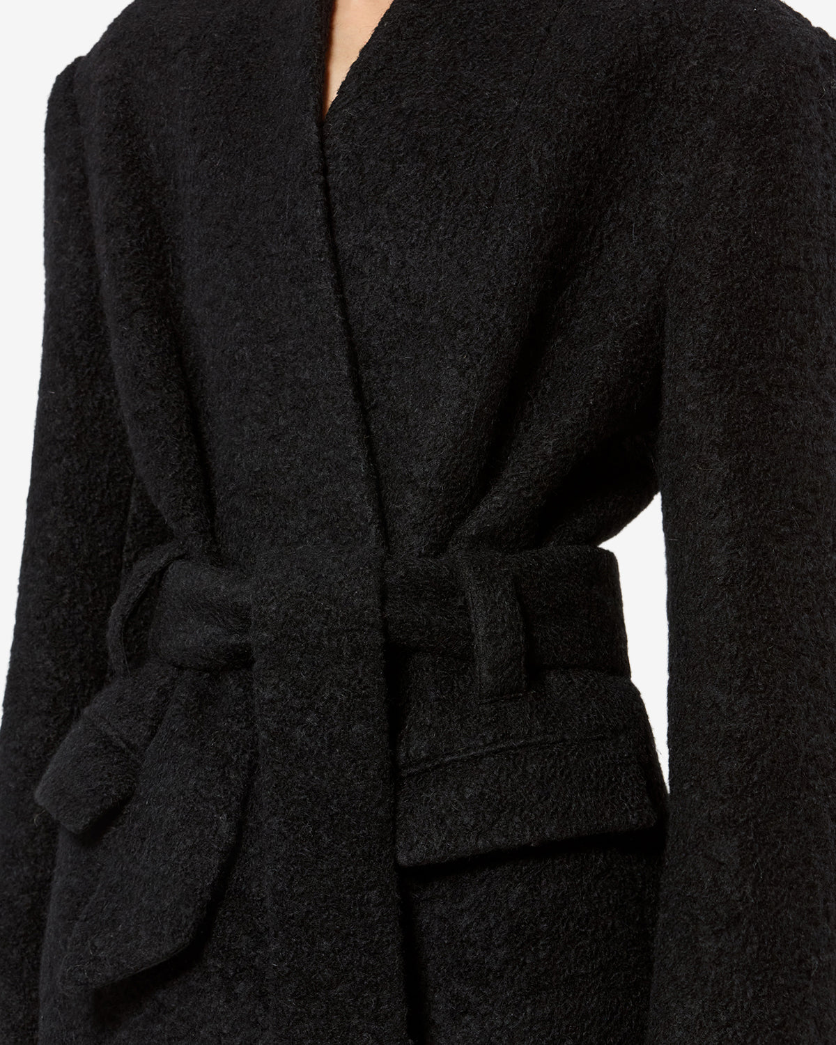 Isabel Marant Syndra veste laine noire ceinturée alpaga
