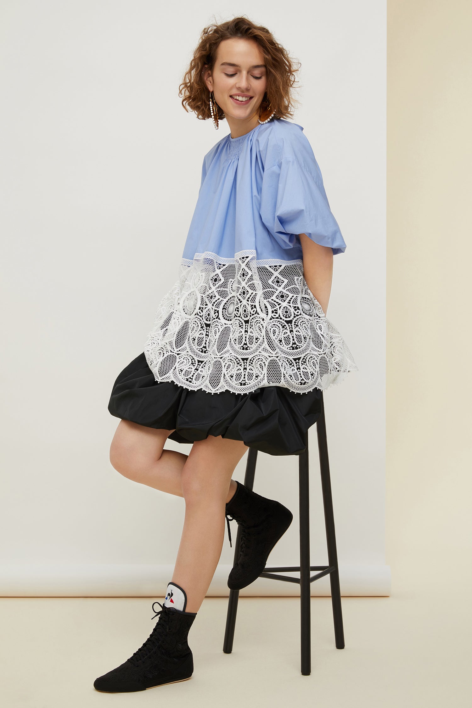 Patou TO0020017620B top coton guipure bleu oversize
