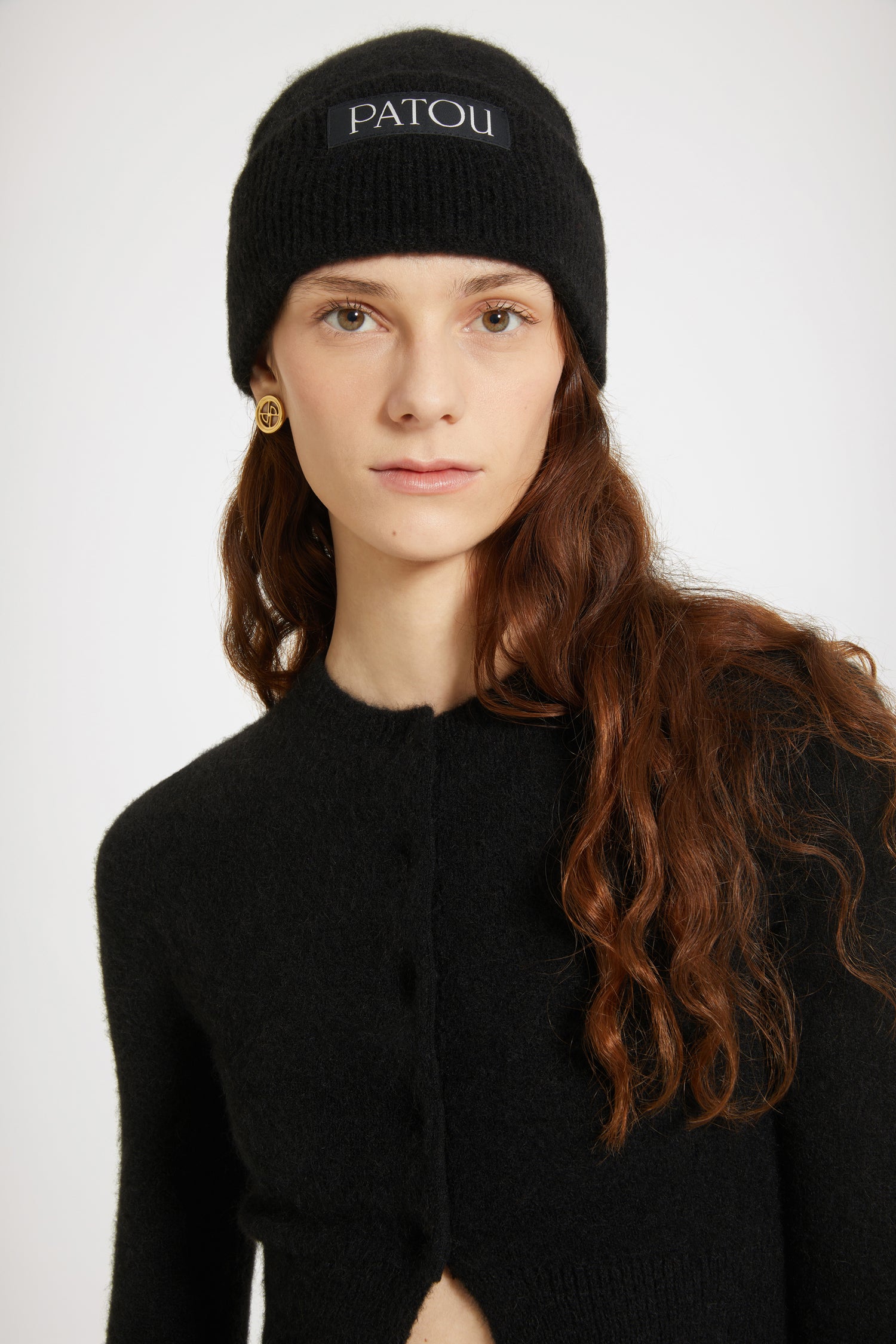 Patou Accessories bonnet alpaga côtes noir monogramme TU