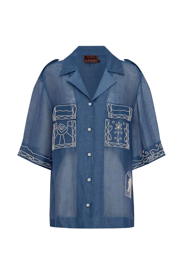 Alemais Yasmeen chemise oversize brodée lin soie