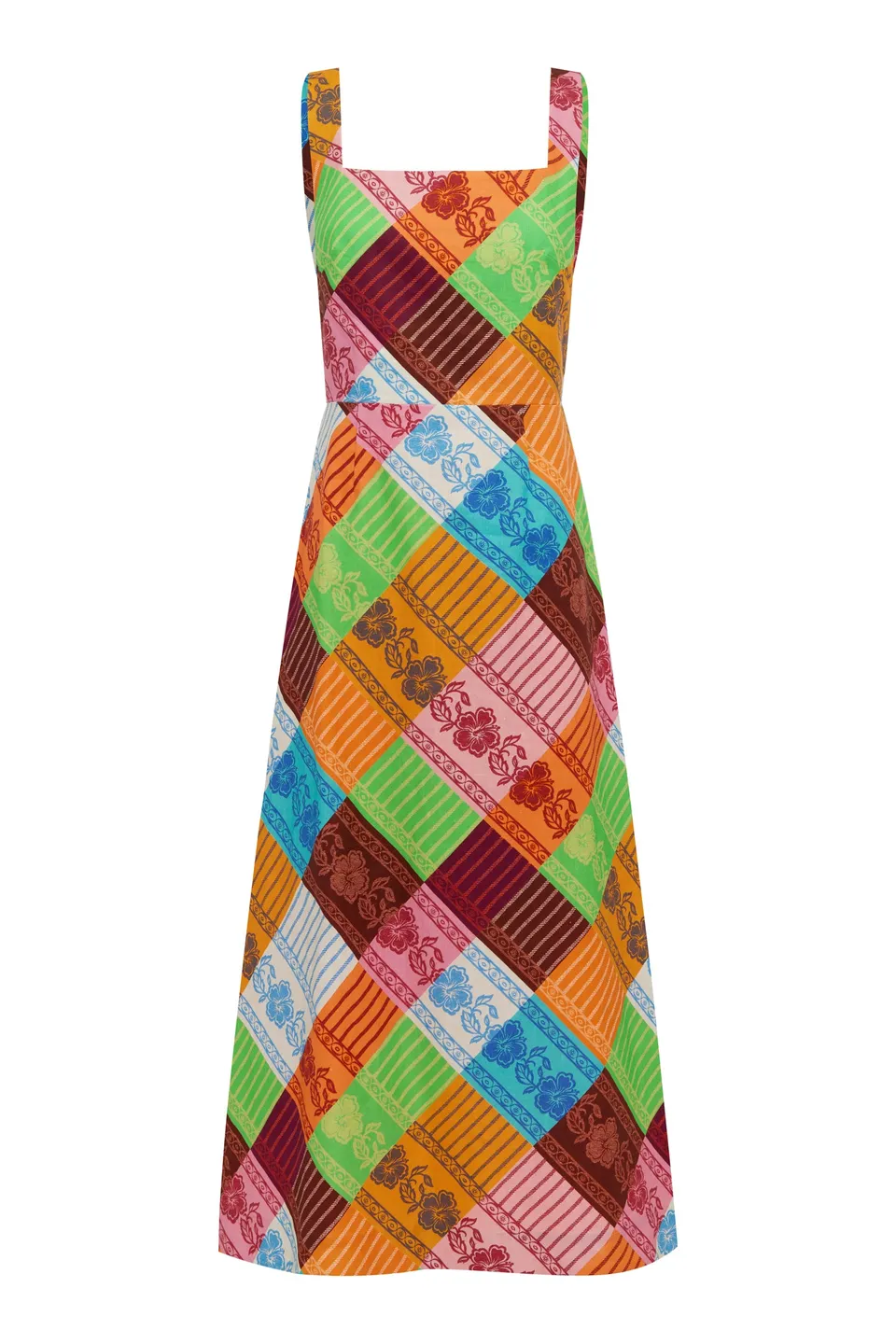 Alemaïs Kaleidoscope robe midi lin floral dos lacé