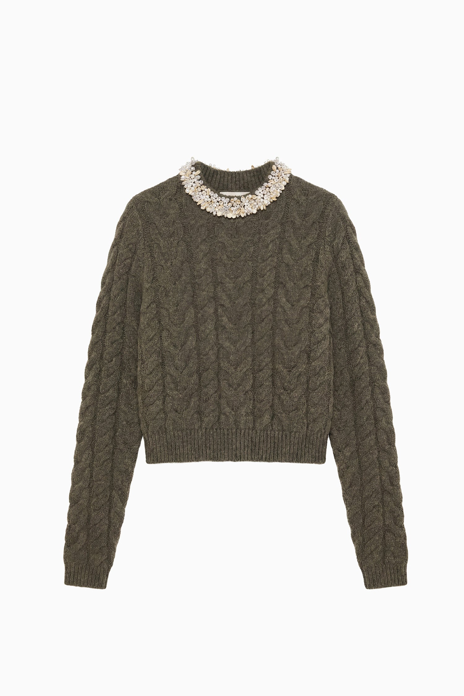Ulla Johnson Marlie Pull laine cachemire Militaire perles