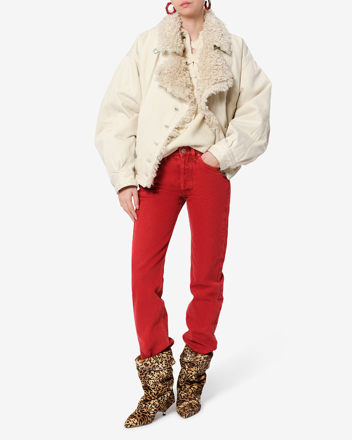 Isabel Marant Valineo veste écru denim col fourrure
