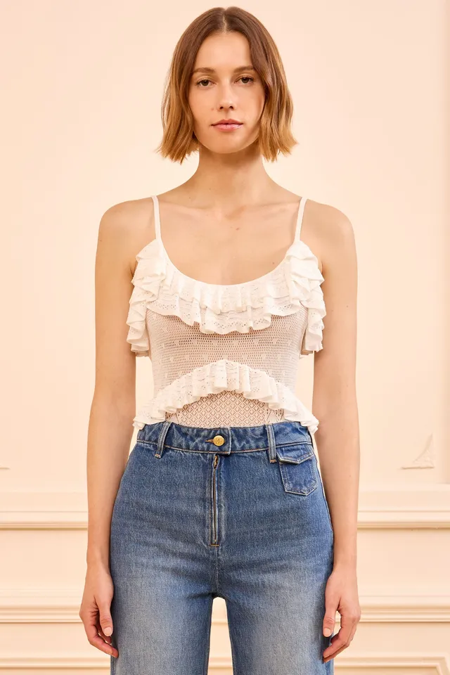 Ulla Johnson Bania body maille ivoire pointelle