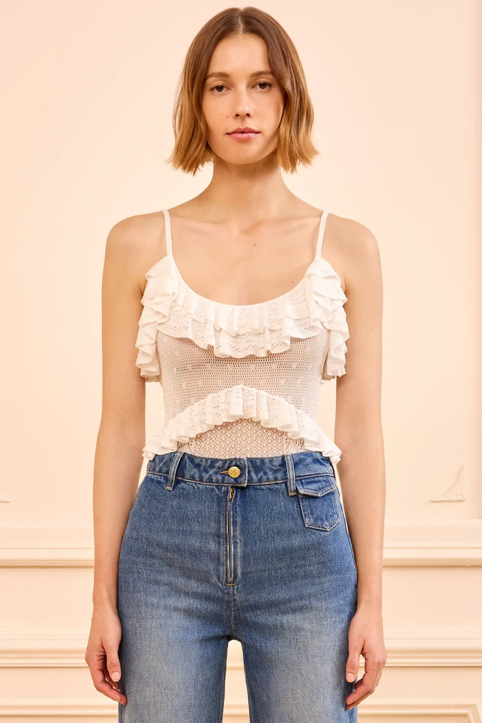 Ulla Johnson Bania body maille ivoire pointelle