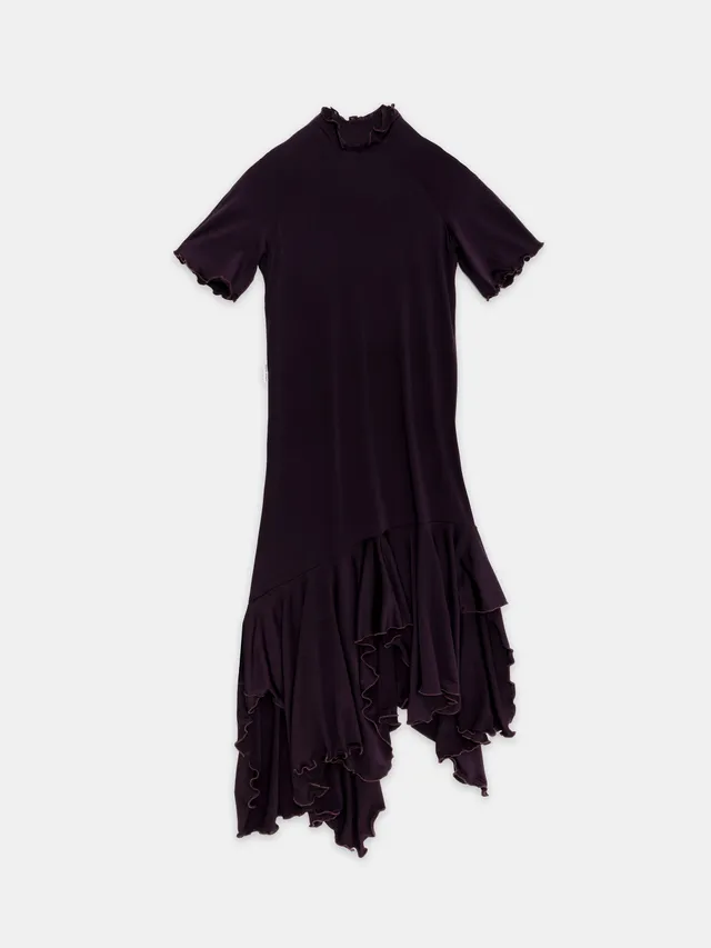 Ester Manas Easy Dress robe prune satin stretch col montant
