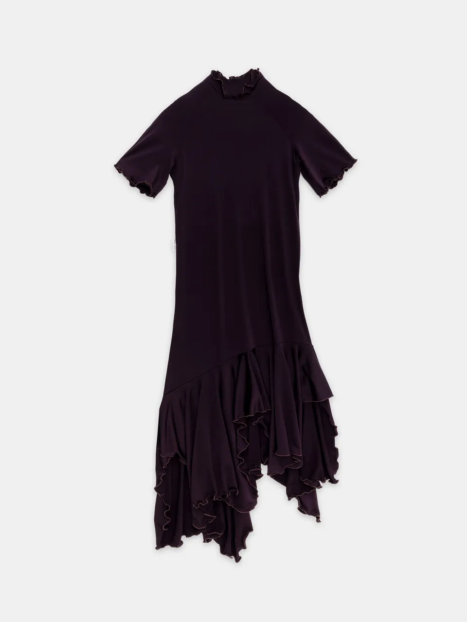 Ester Manas Easy Dress robe prune satin stretch col montant