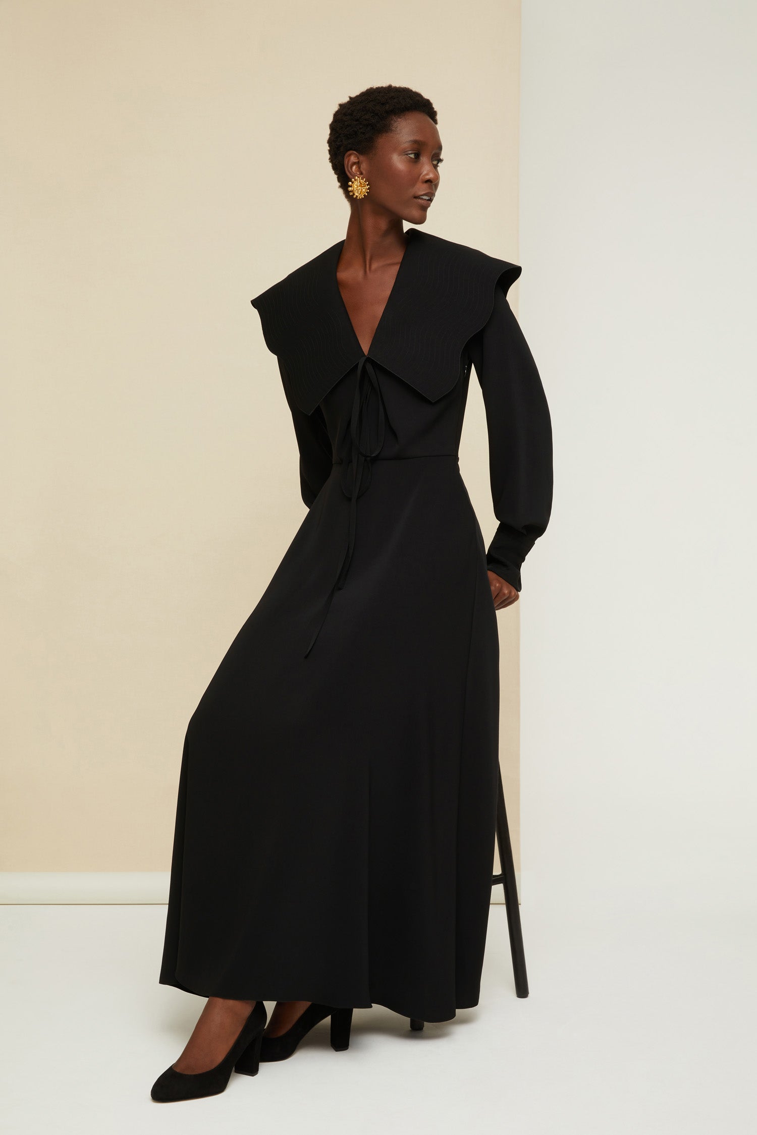 Patou H21DR0620012999B robe maxi cady noir col