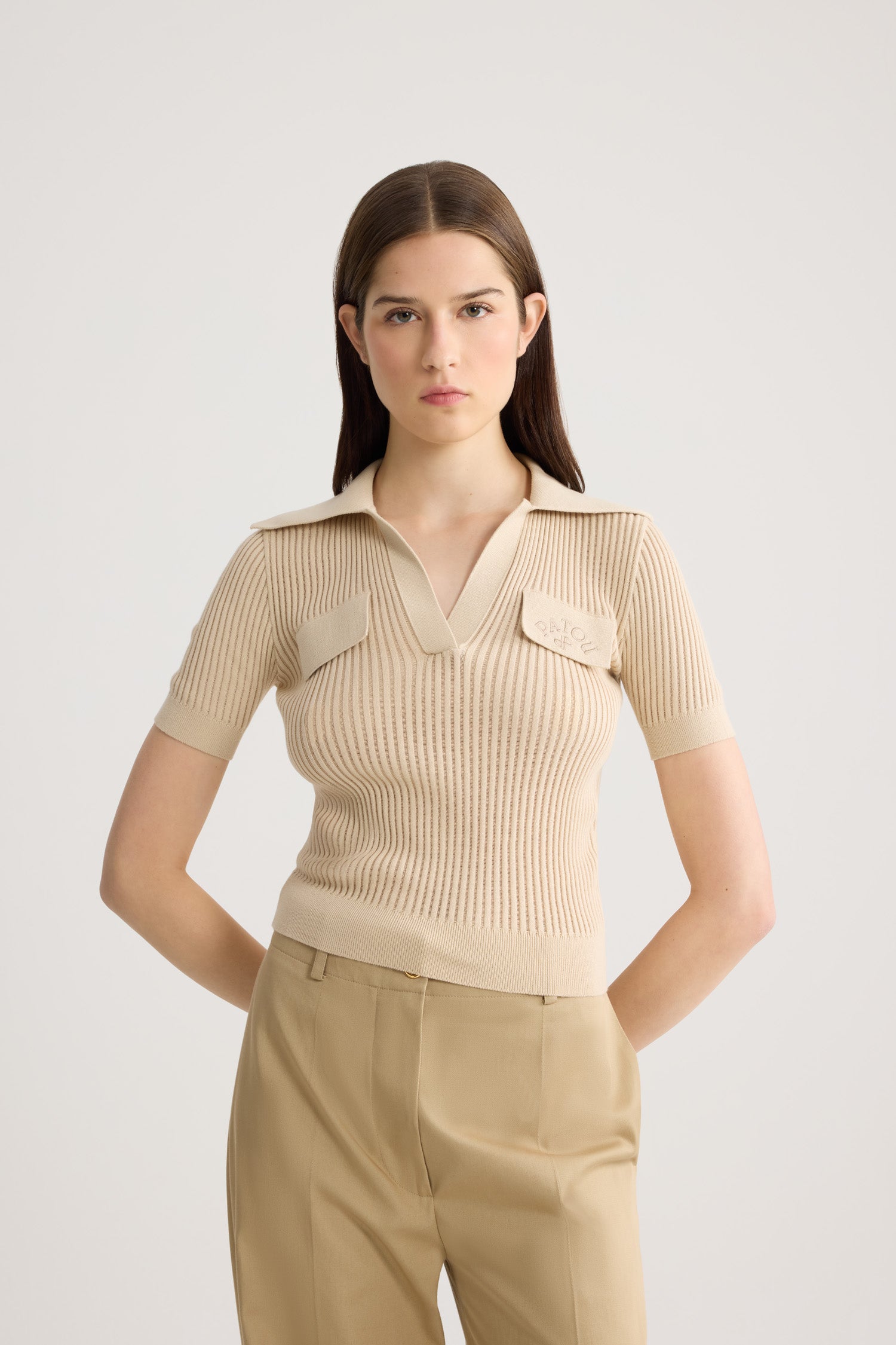 Patou P26KN3418094124B polo beige brodé coton