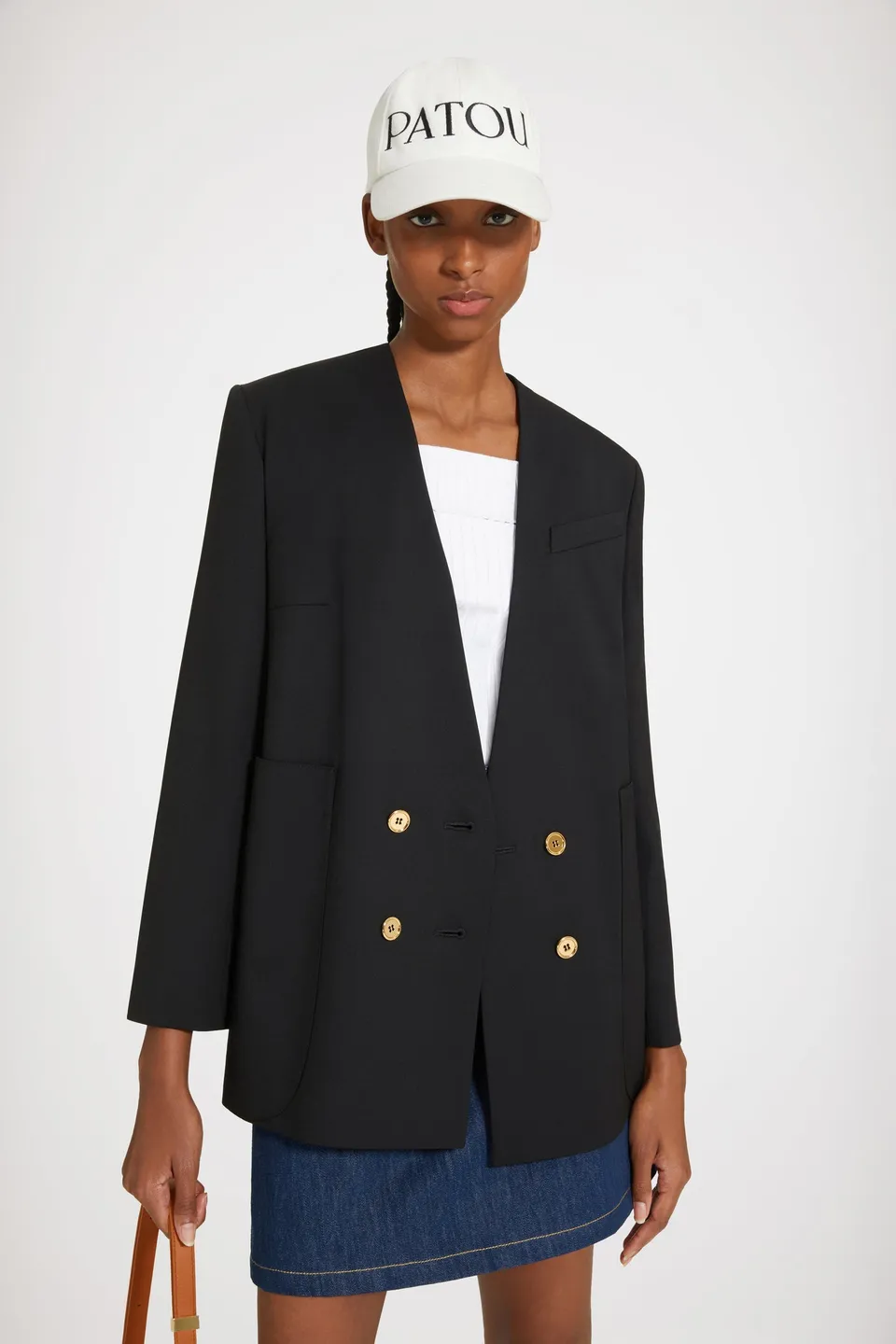 Patou P23JA0020103698N veste bleu marine laine croisée