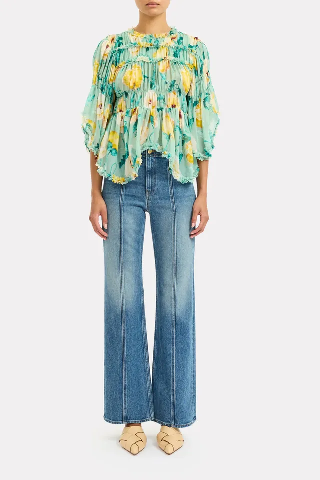 Ulla Johnson Lucile blouse soie Celadon manches 3/4
