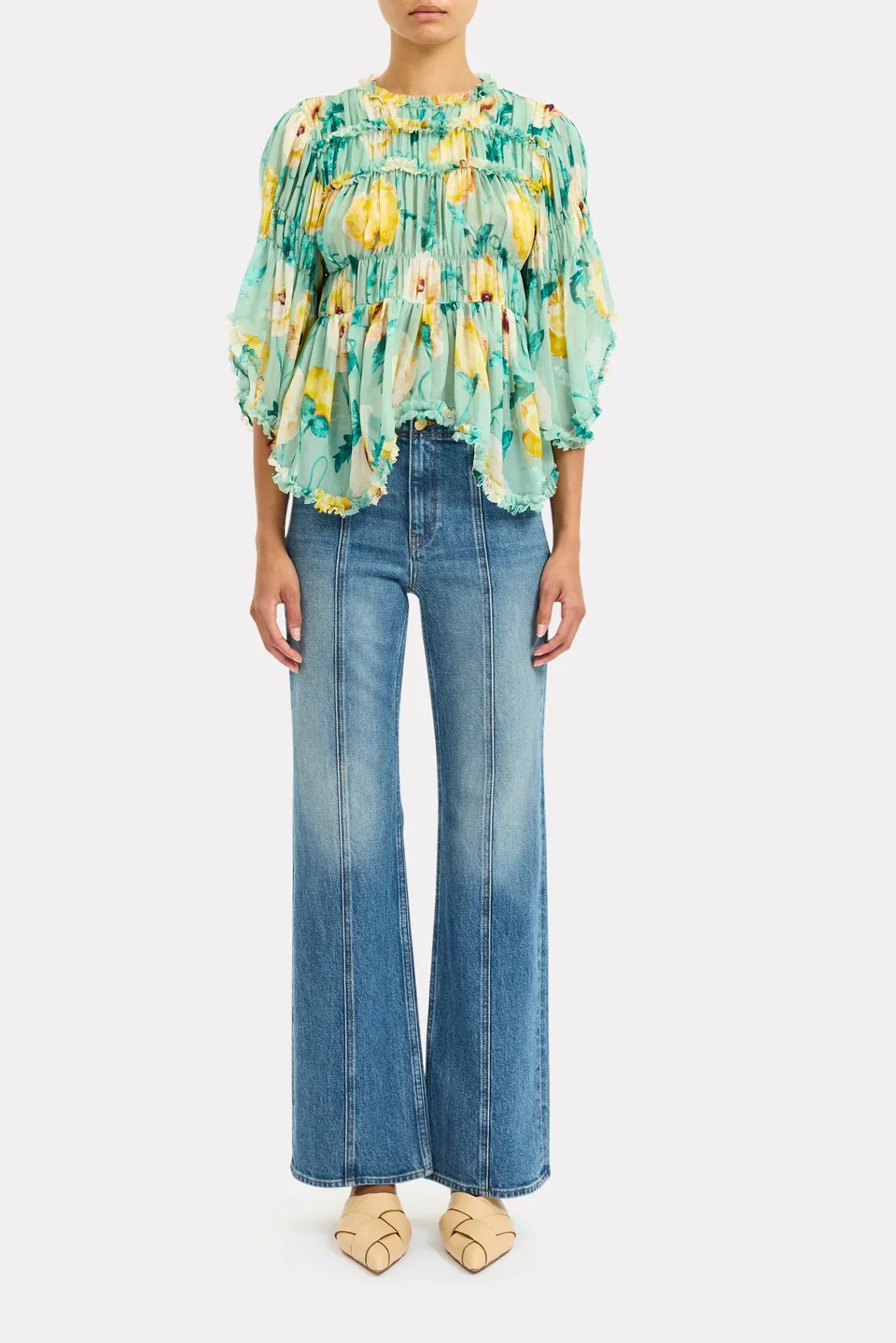 Ulla Johnson Lucile blouse soie Celadon manches 3/4