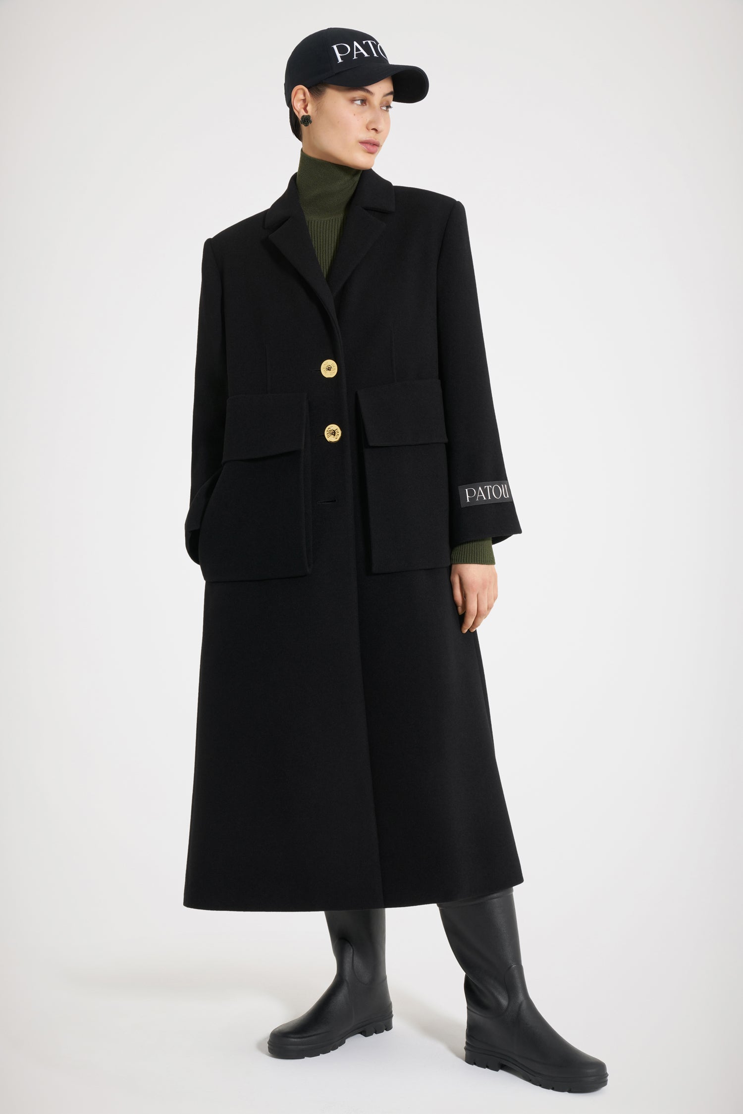 Patou H22CO0150003999B manteau laine noir poches maxi