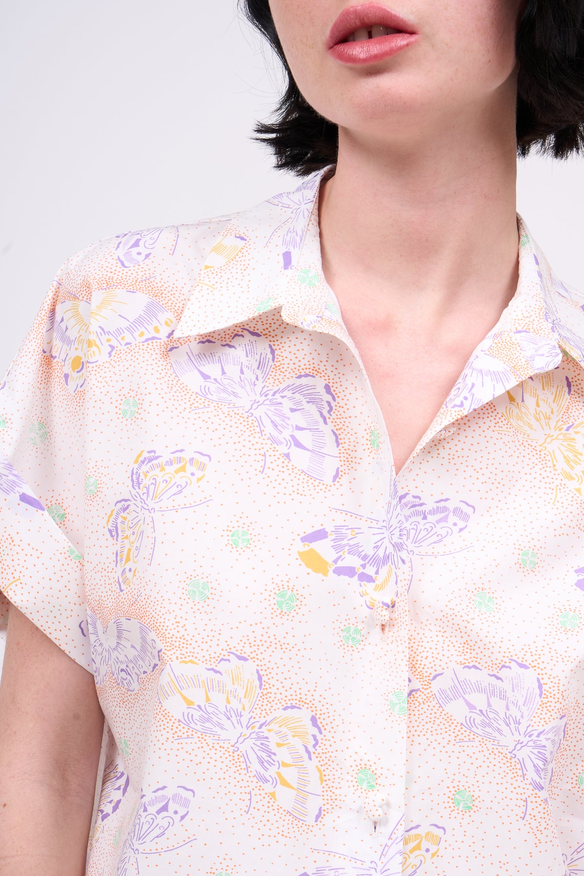 Paul & Joe Chemise courte popeline coton imprimé damier papillon