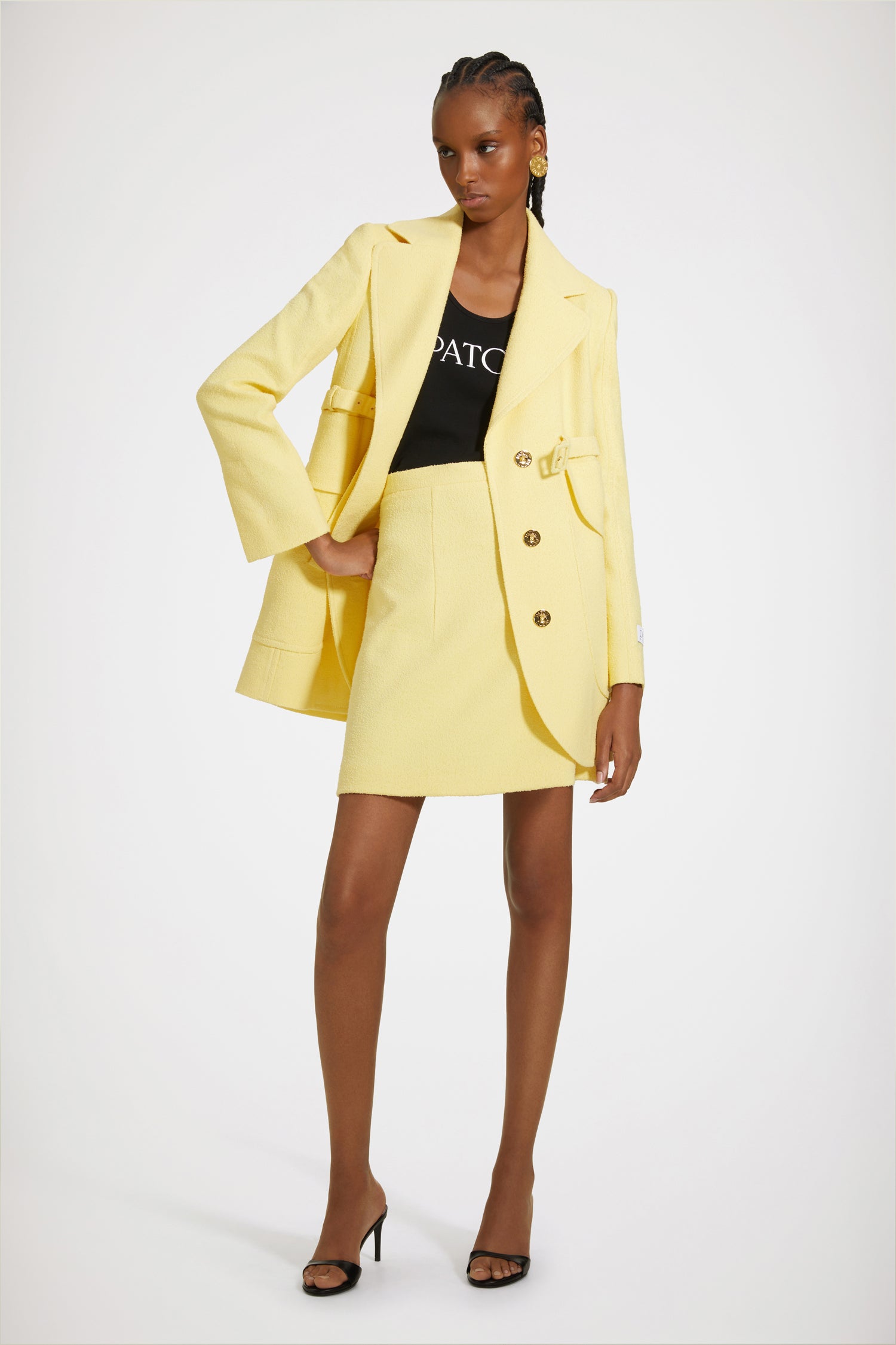 Patou P23JA028 veste tweed coton jaune mimosa ceinturée