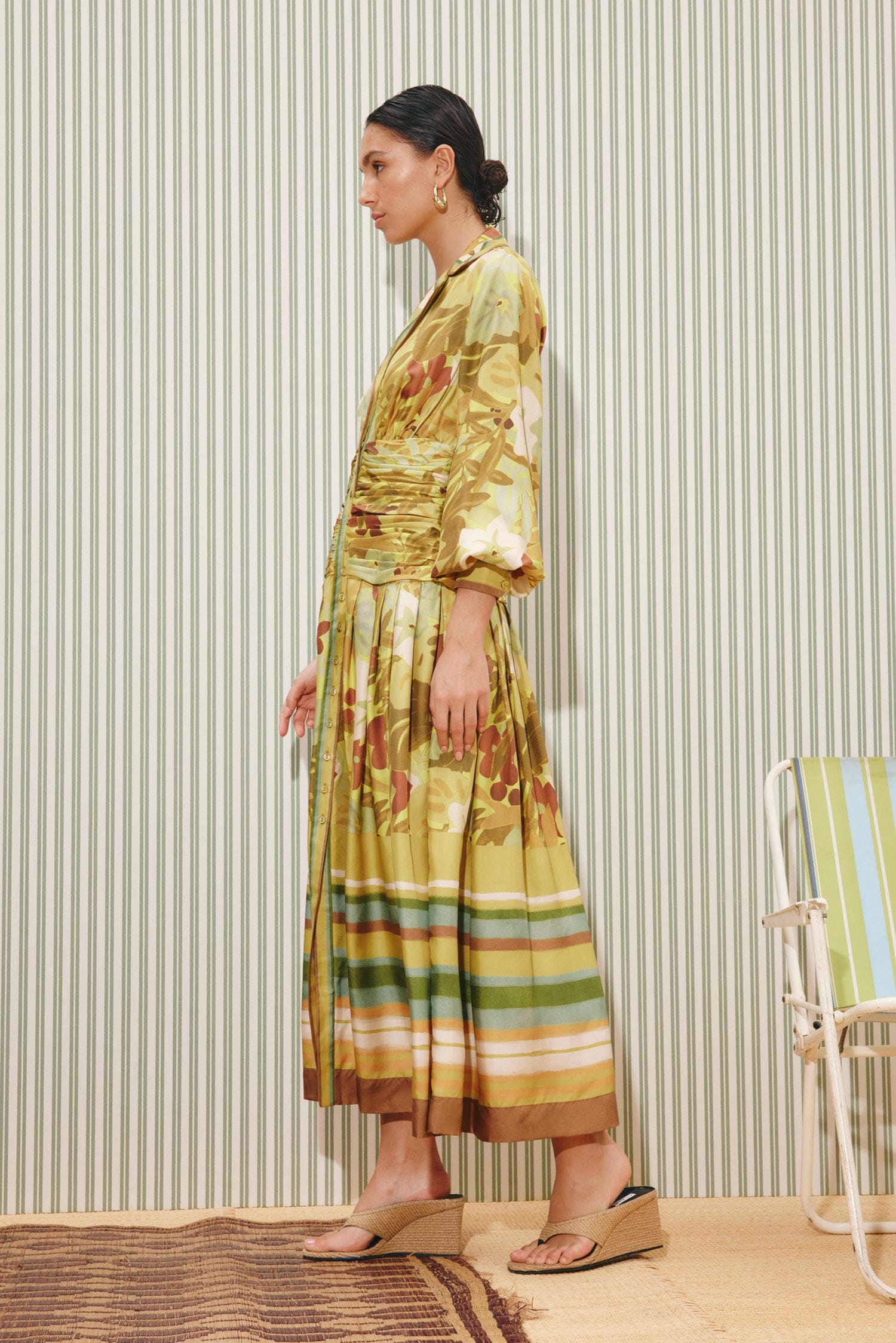 Alemäis Maxi Silk Ruched Shirtdress robe chemise soie jungle