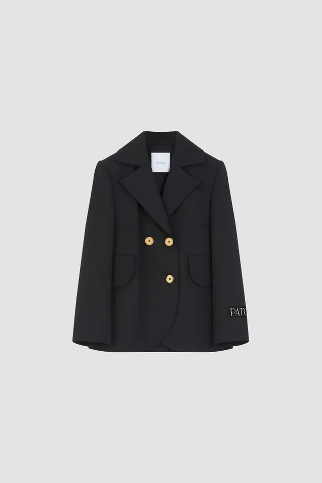Patou H25JA0350103999B veste tailleur noire ceinture laine