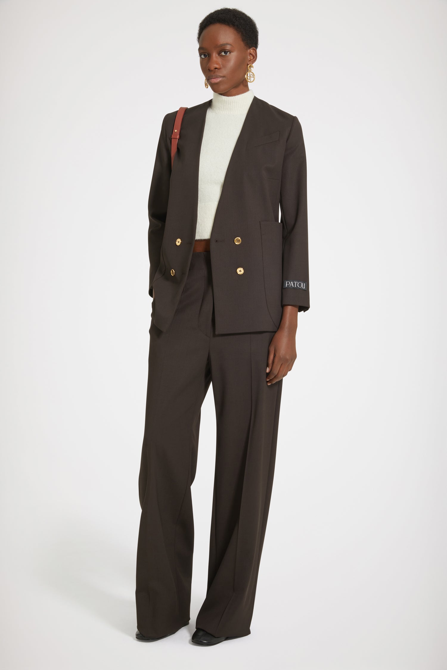Patou JA002 veste laine chocolat sans col
