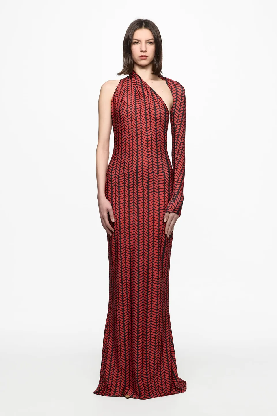 ATU Body Couture Printed robe maxi une épaule taille S