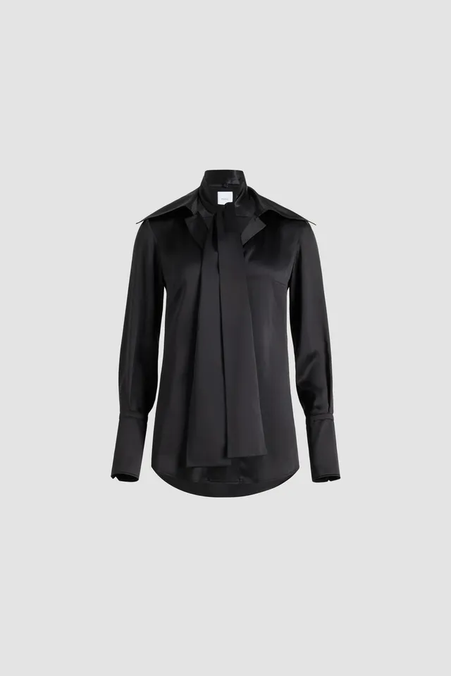 Patou BL053 Chemisier Soie Bio Noir Col Large