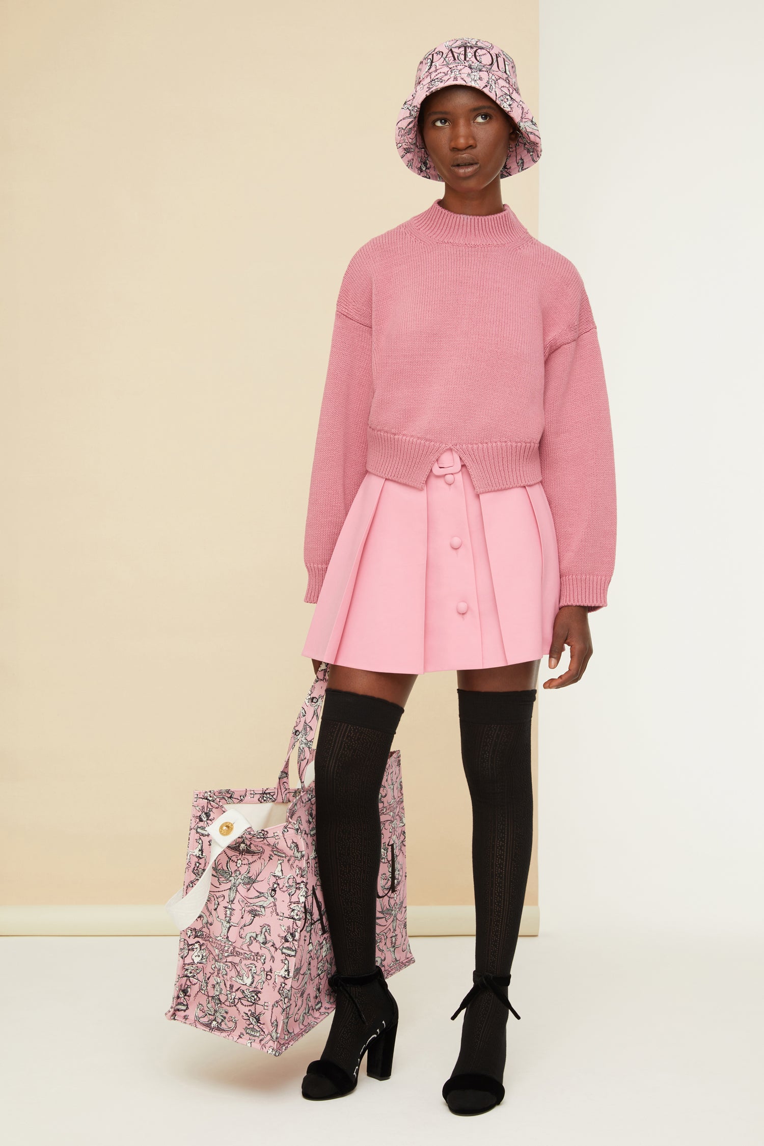 Patou SK024 mini-jupe plissée rose coton bio laine