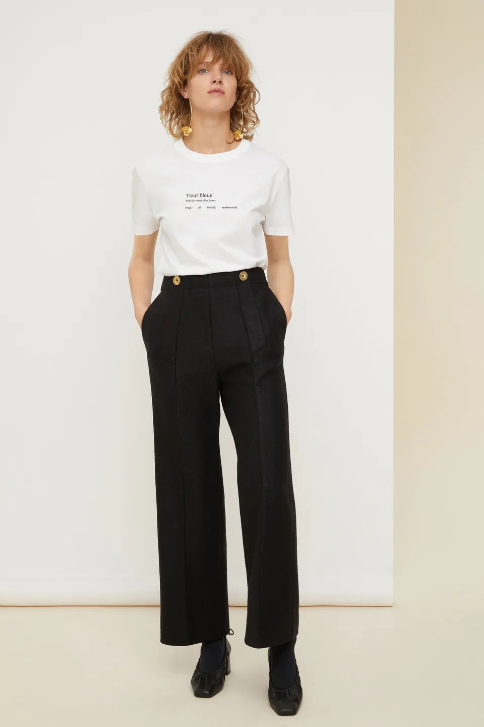 Patou TR012 pantalon large noir laine taille haute