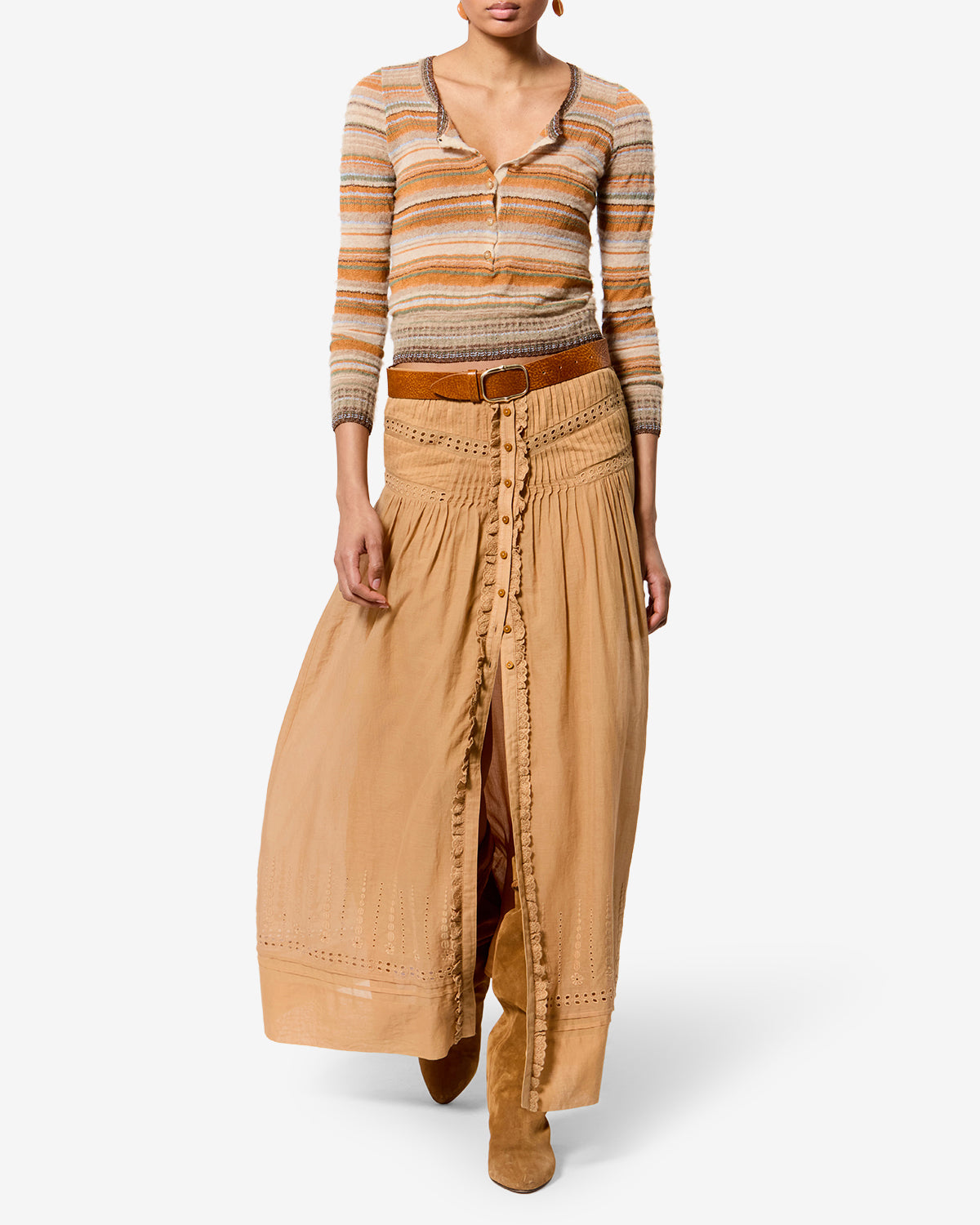 Isabel Marant Lorraine JU0526FA jupe longue caramel brodée