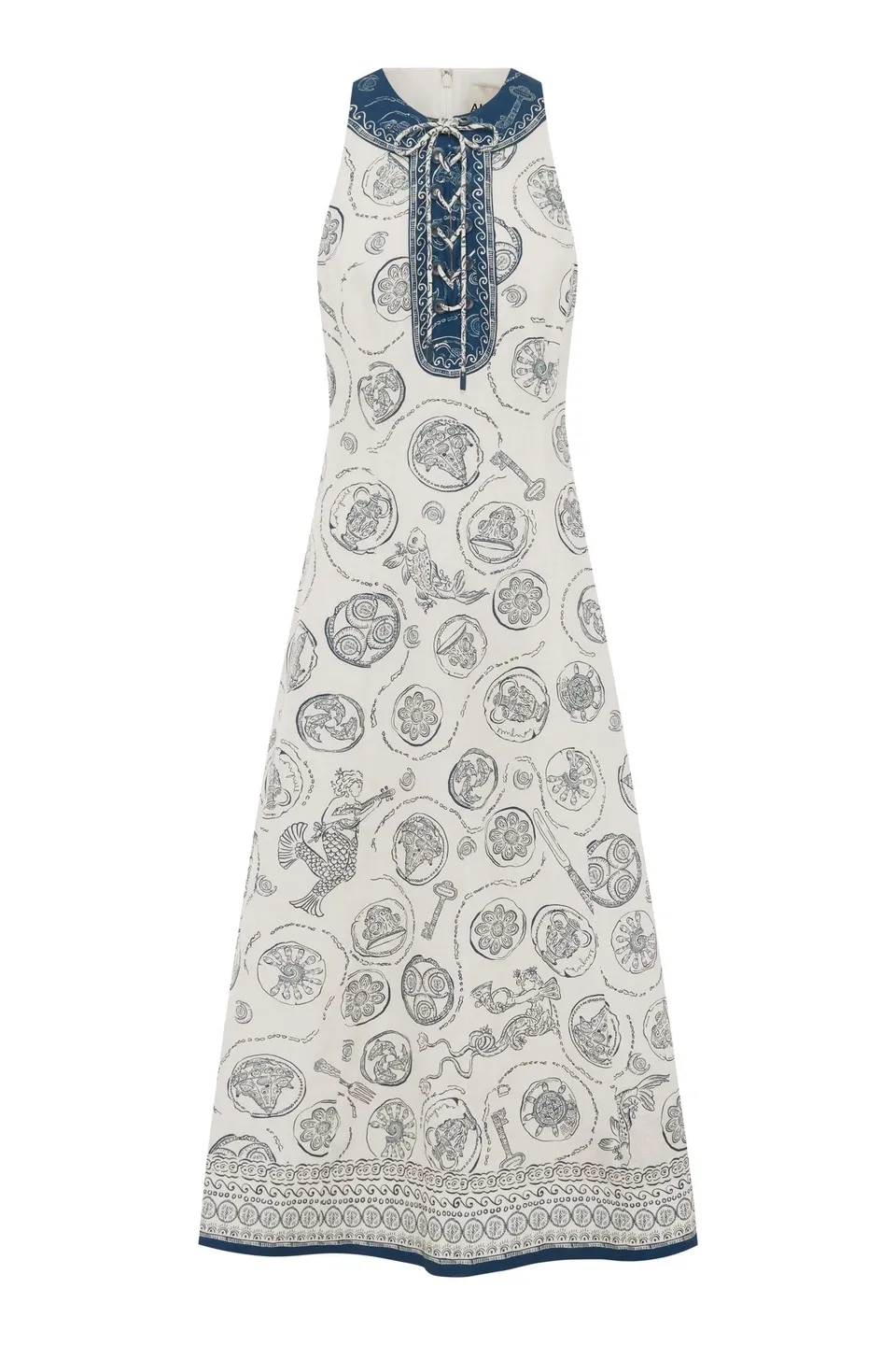 Alemäis Lucky robe midi en lin laçage imprimé nautique