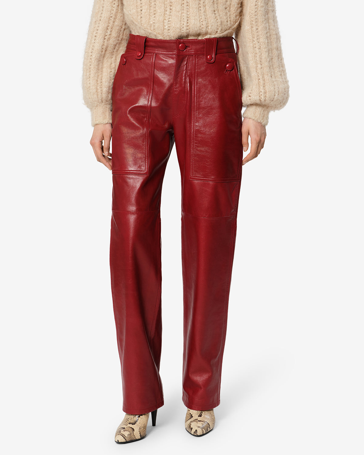 Isabel Marant Valka PA0809FA-D4B01I pantalon cuir deep red