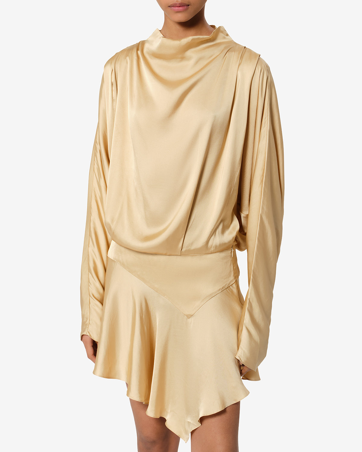 Isabel Marant Neline robe satin beige drapée courte