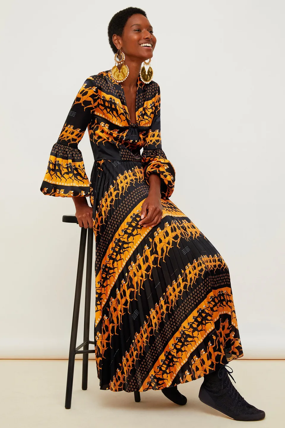 Patou DR019 robe maxi plissée imprimée polyester Sport 34-44