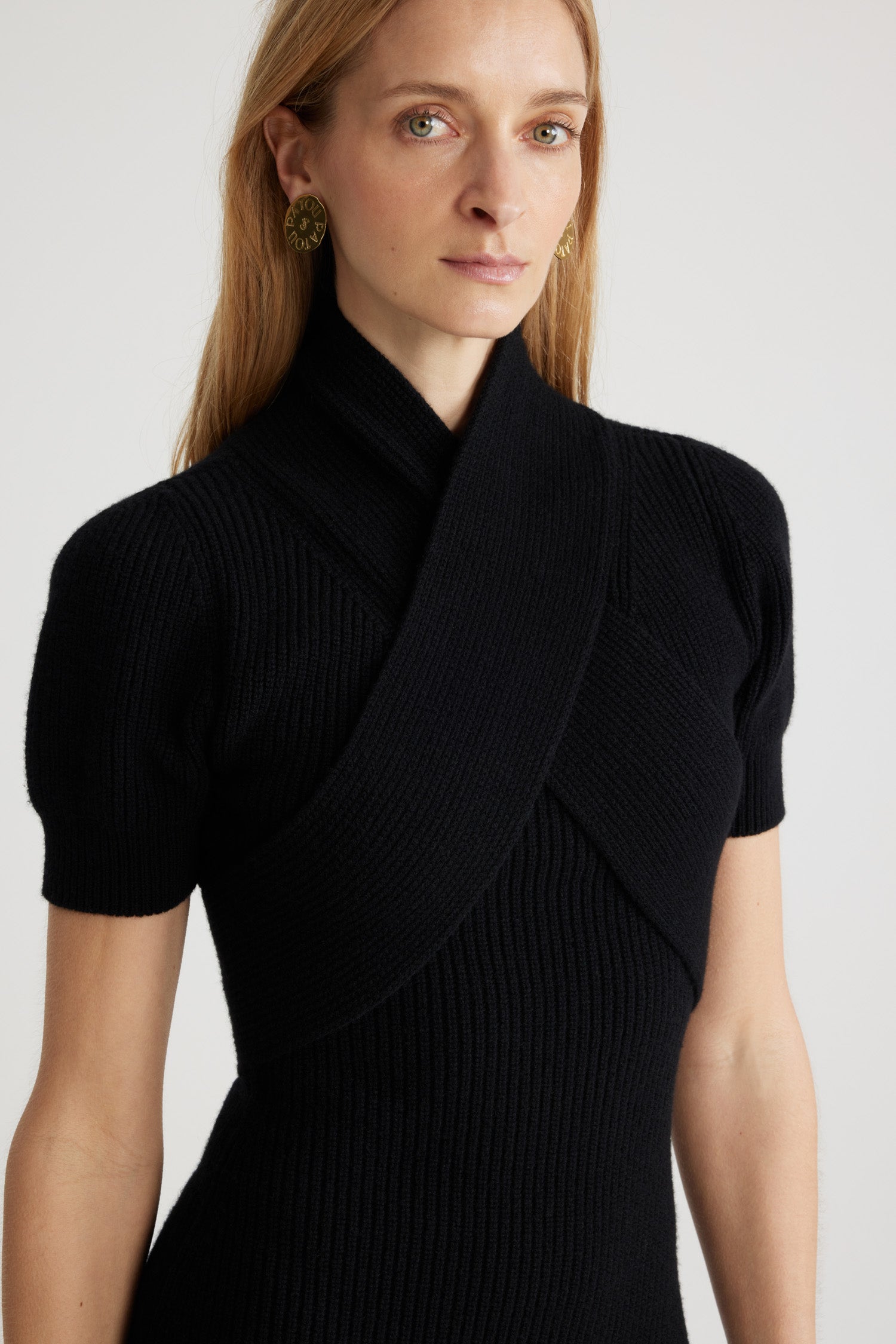 Patou H24KN210 robe cache-cœur noire laine cachemire