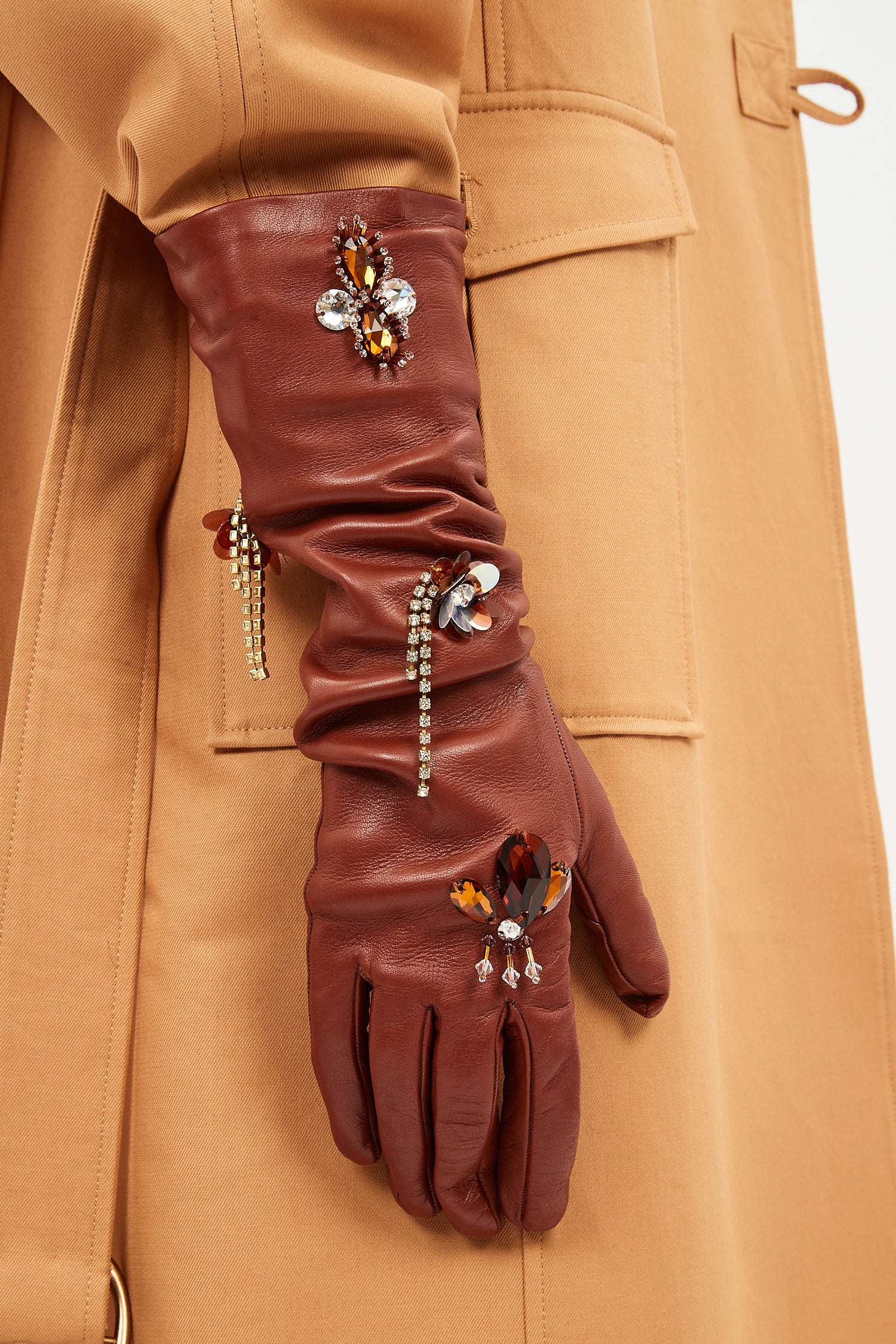 Ulla Johnson Laetitia FA251328 gants cuir Wenge perles