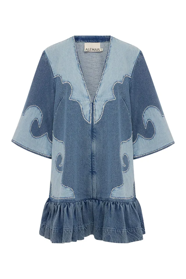 Alemäis Jesse Mini Dress robe jean patchwork