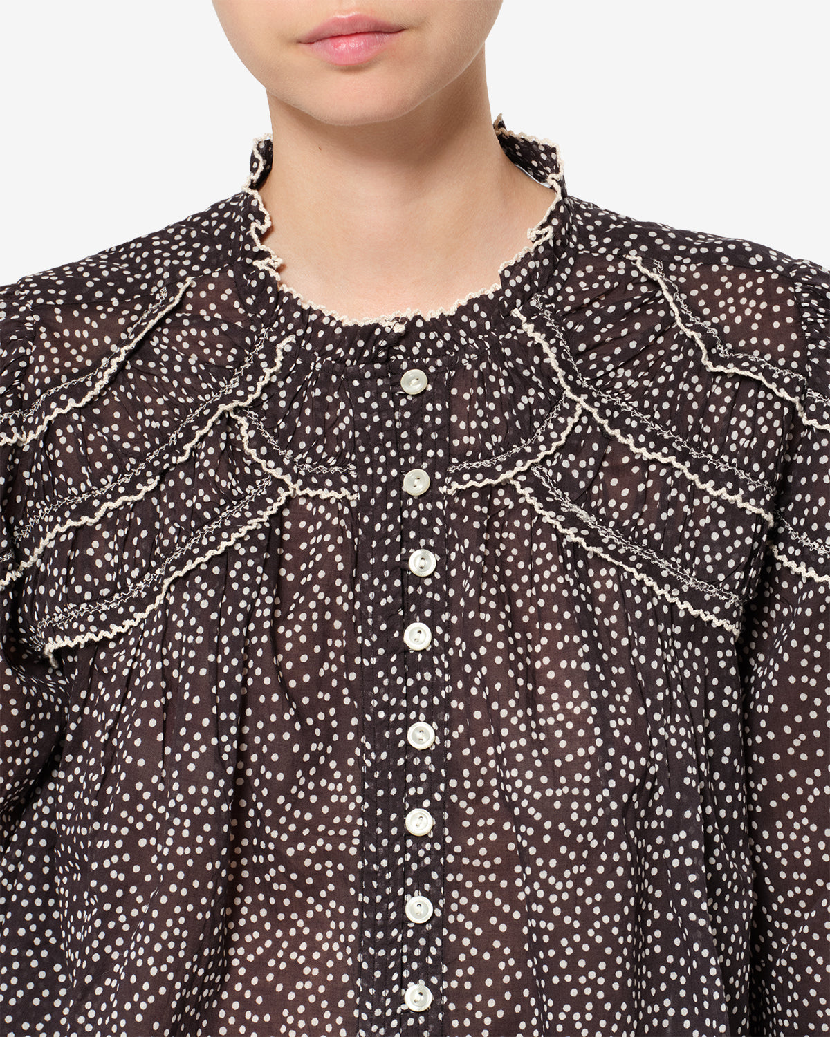Isabel Marant Christa blouse coton pois noir écru