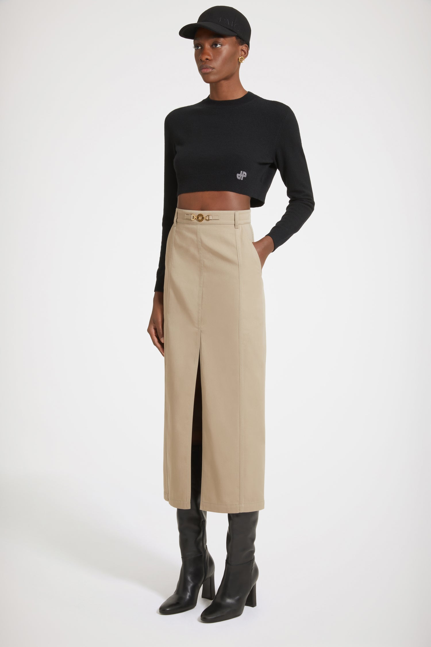 Patou H23SK0500074106P jupe midi parchemin fendue