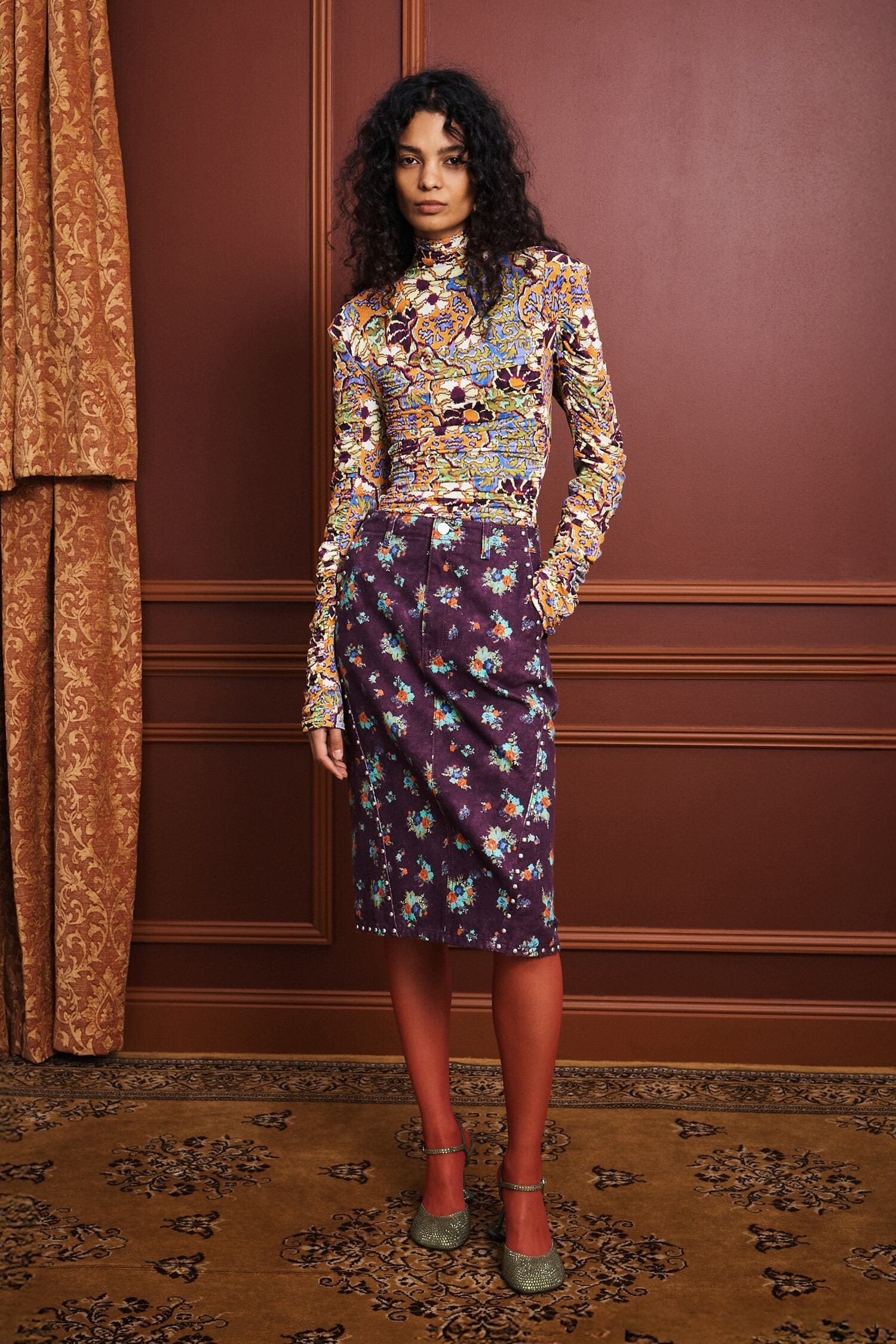 Alemais Joanna Ruched Top top floral viscose recyclée