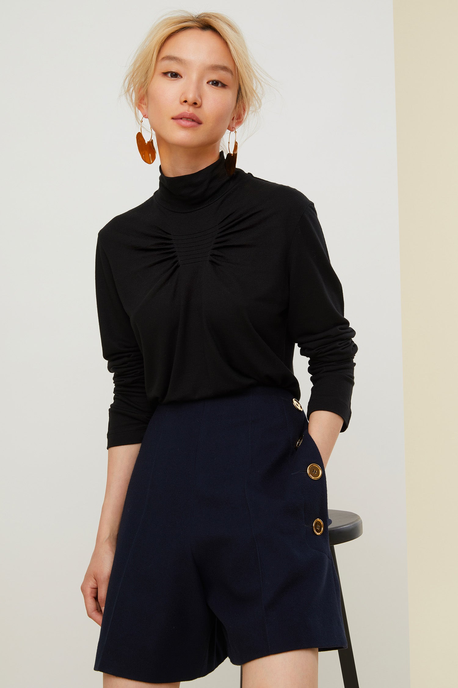 Patou JE012 Top Col Montant Jersey Laine Noir