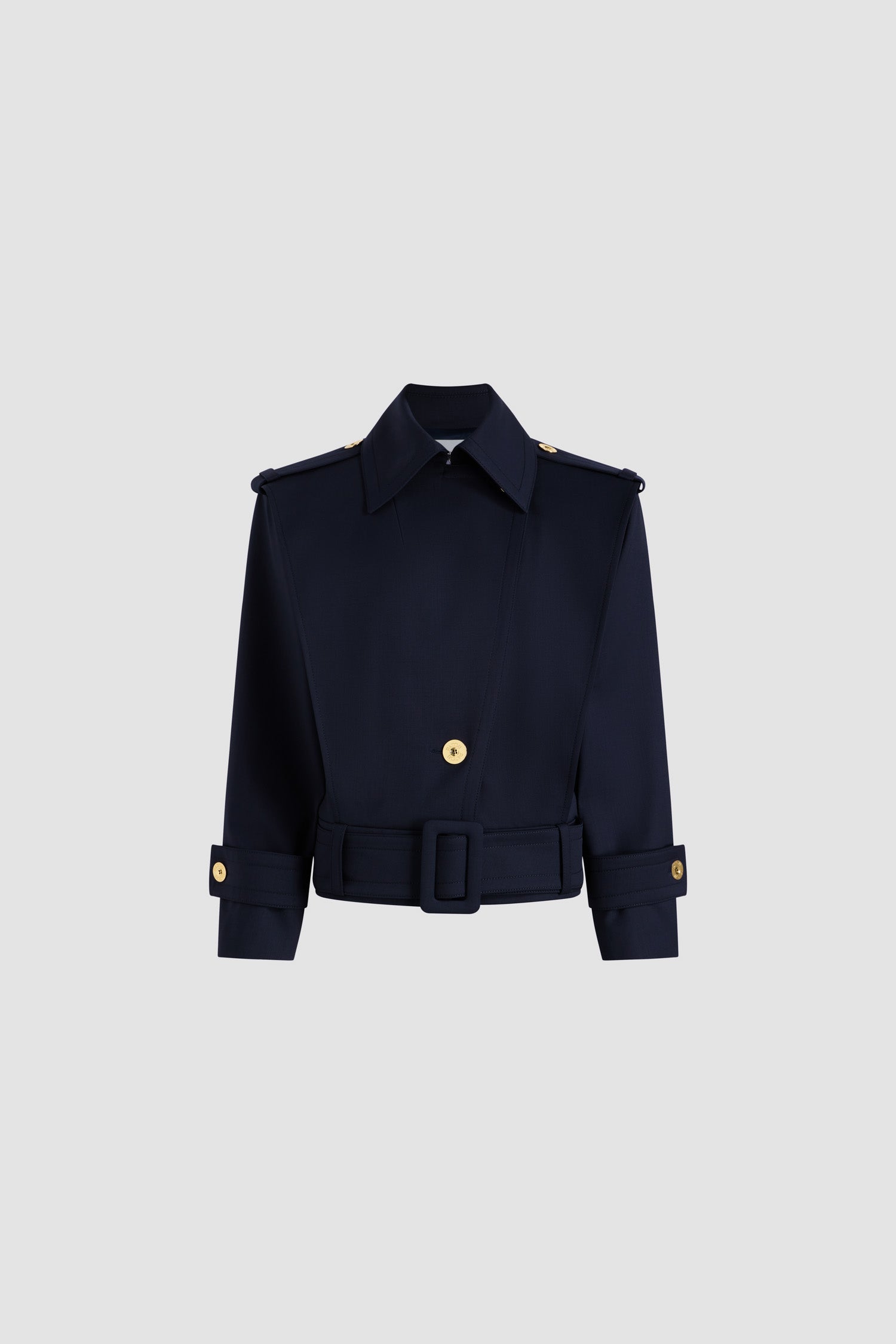 Patou OU033 veste ceinturée laine technique Navy Black