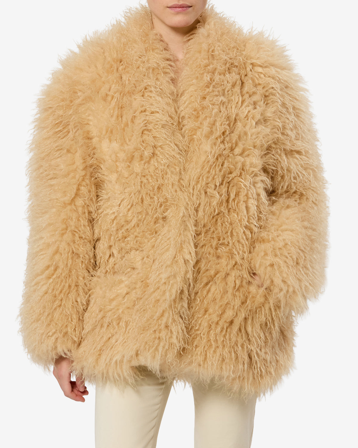 Isabel Marant Mylae manteau fausse fourrure jaune pâle