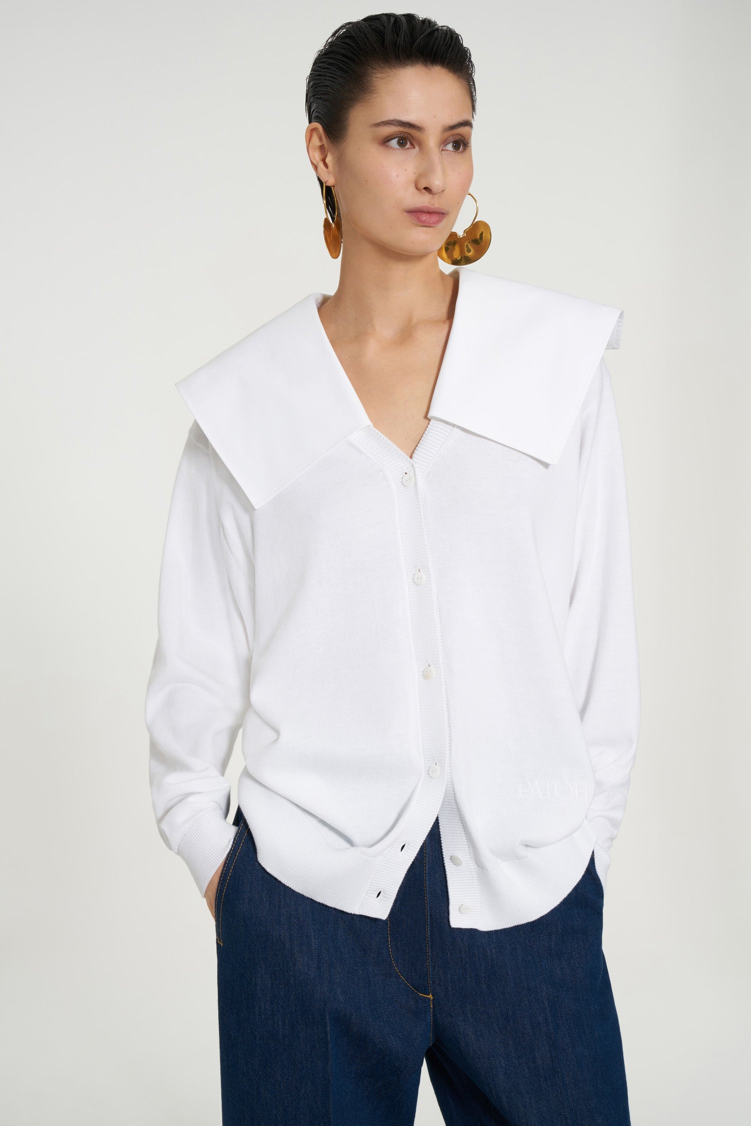 Patou KN071 gilet cardigan coton blanc oversize