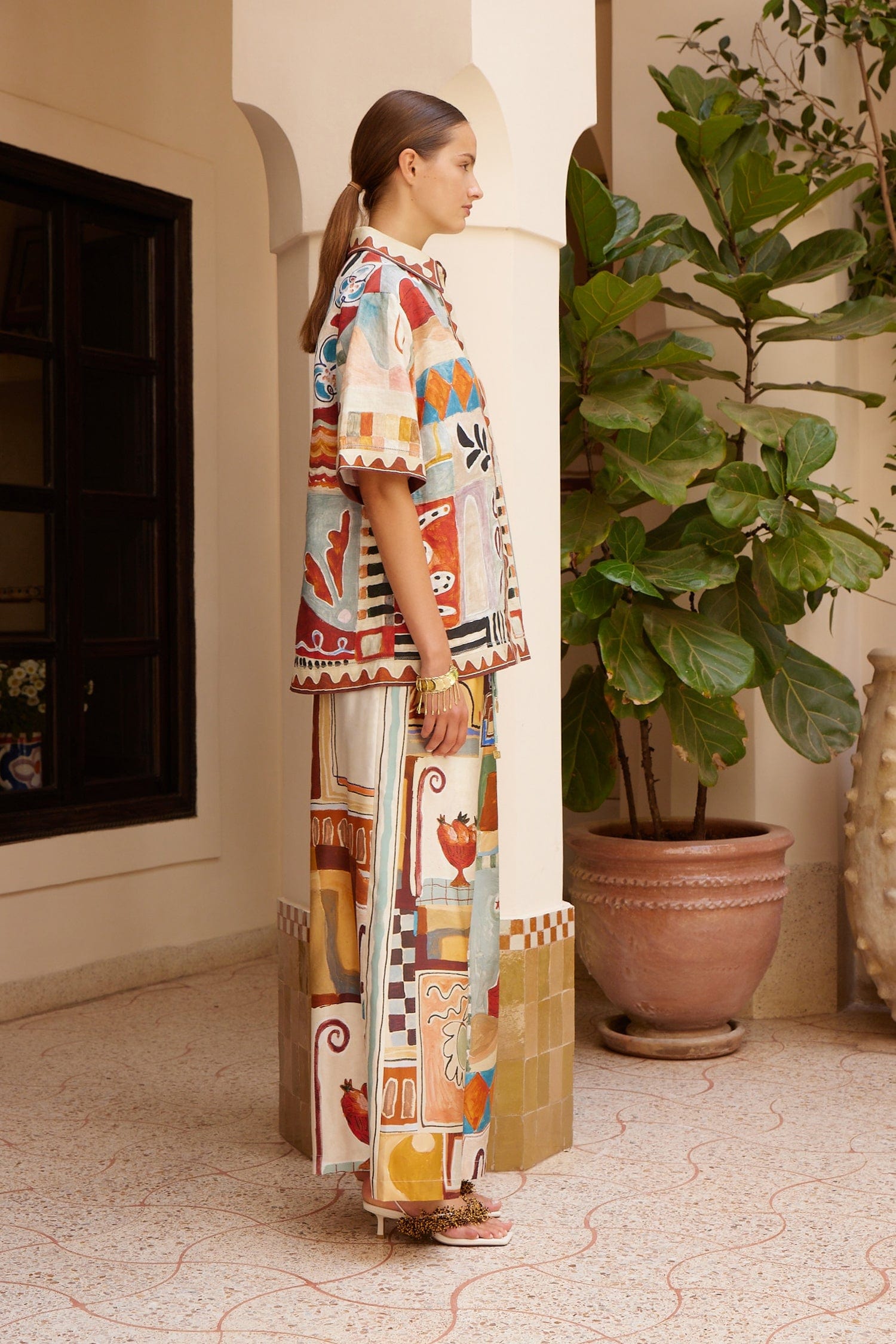 Alemäis Michelle pantalon large soie imprimé Marrakech