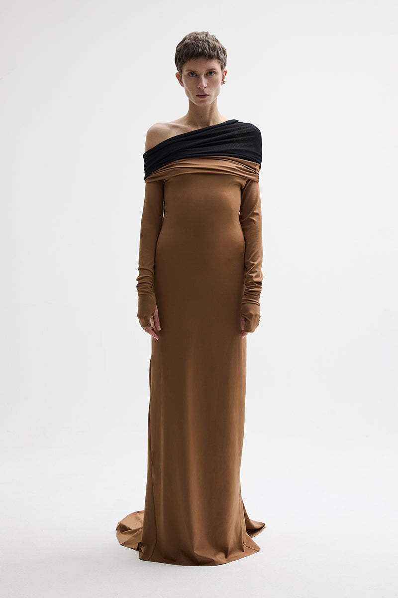 ATU Body Couture Crown Robe Longue Camel Taille S