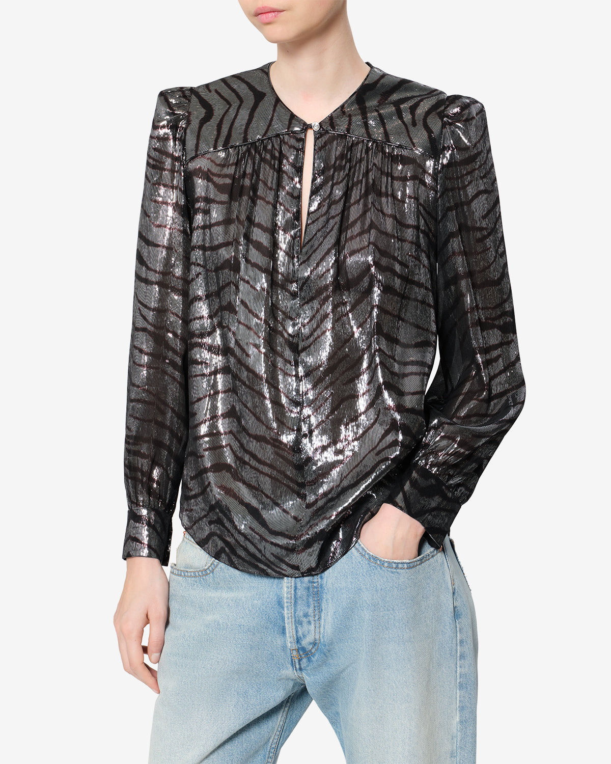 Isabel Marant Farali chemisier soie noir et argenté