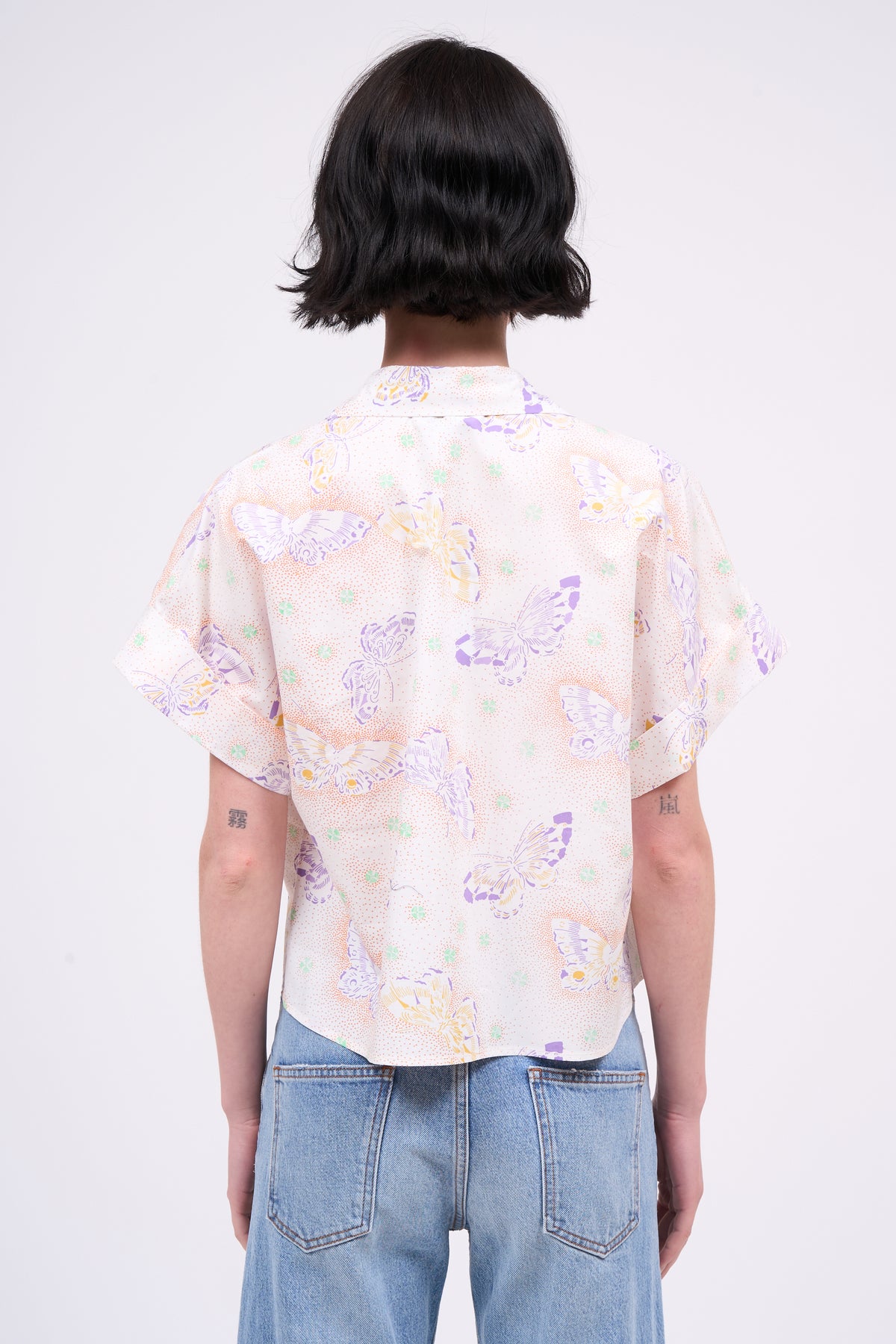 Paul & Joe Chemise courte popeline coton imprimé damier papillon