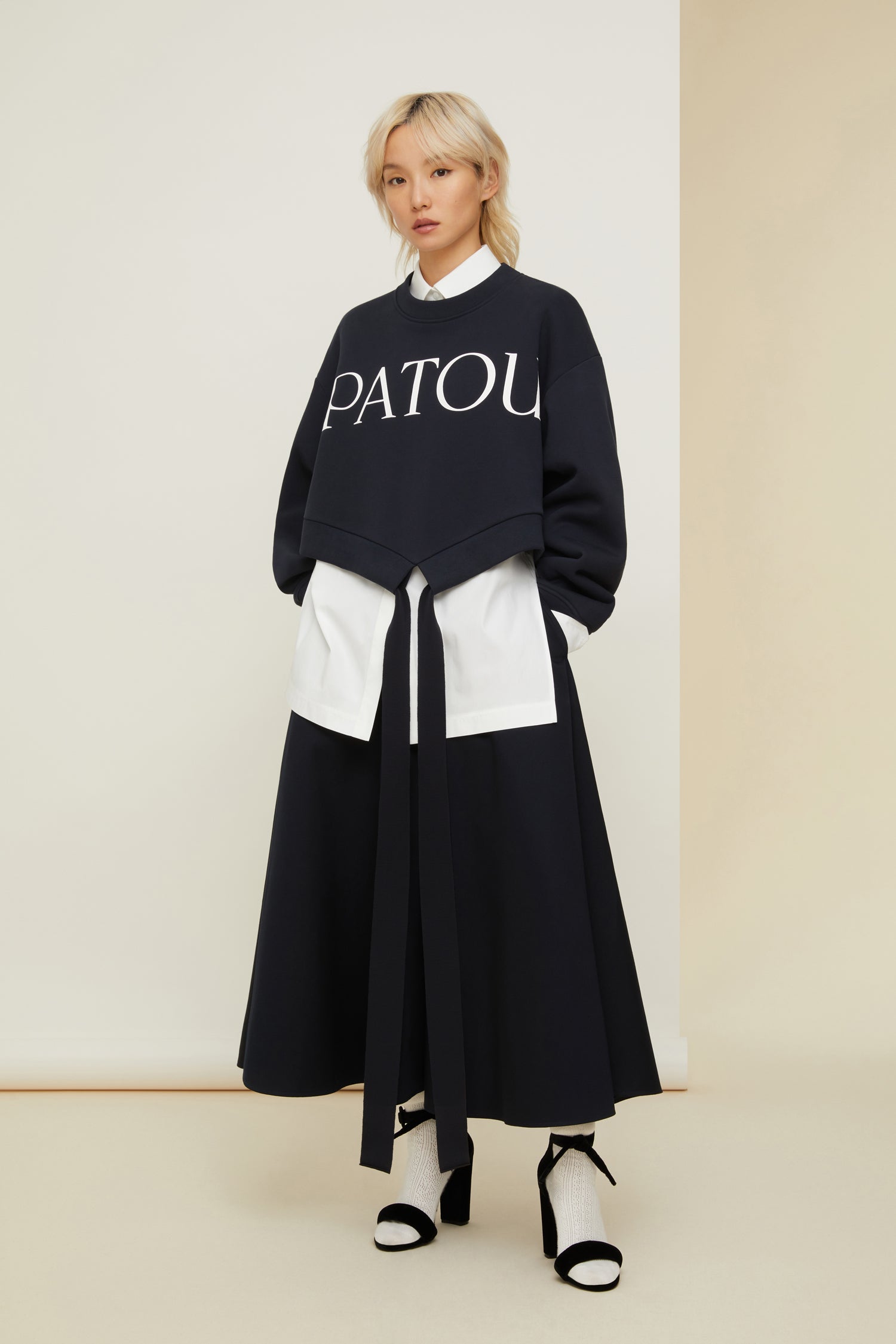 Patou JE036 sweat cropped coton bio bleu marine XS-XL