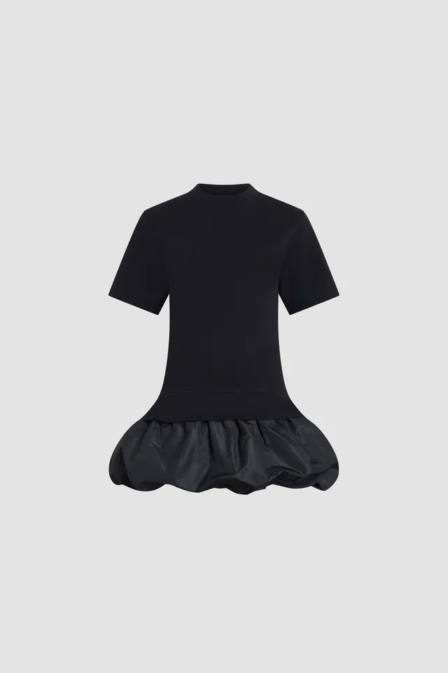Patou robe faille coton bio noir manches courtes