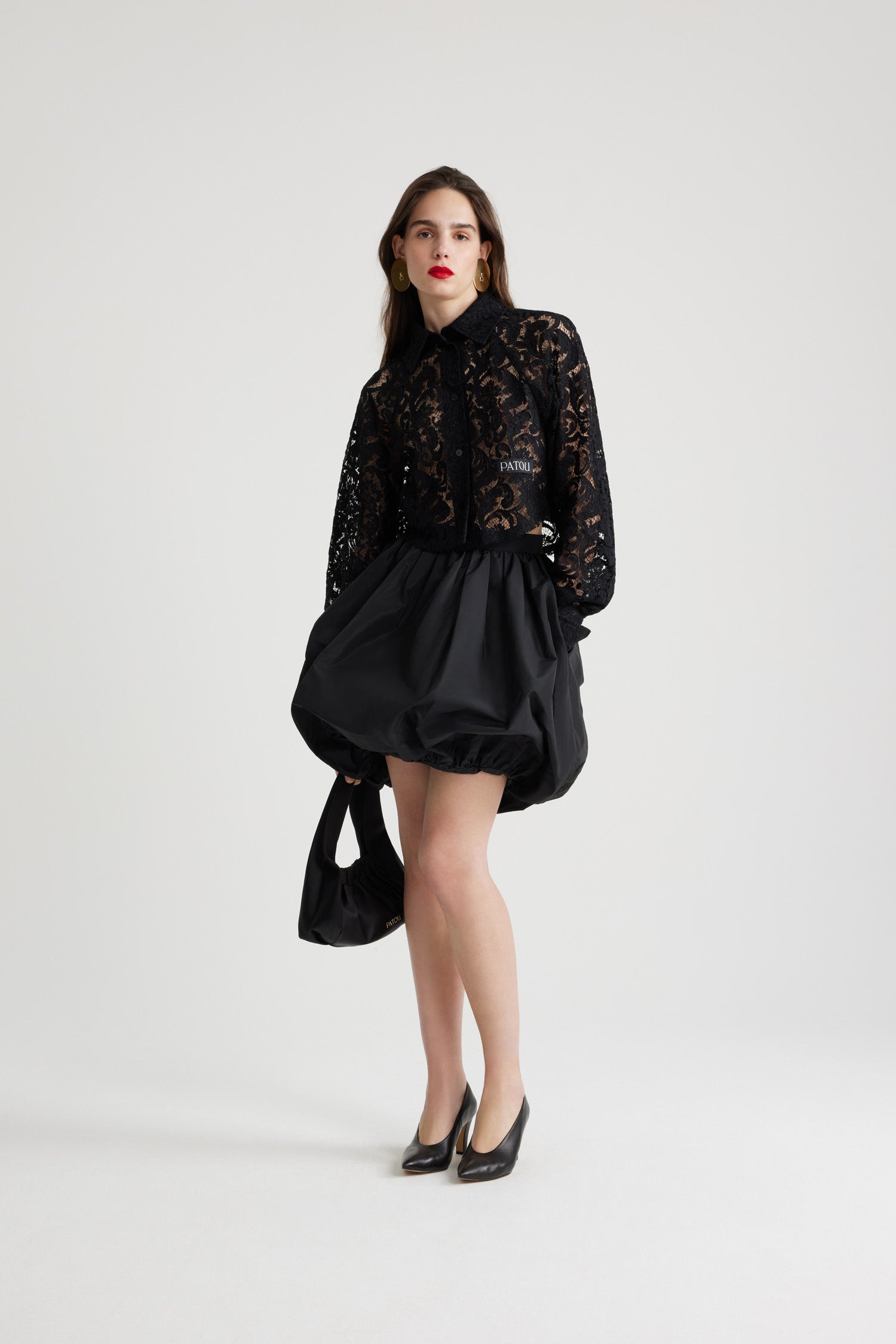 Patou BL033 chemise dentelle noire courte coton bio